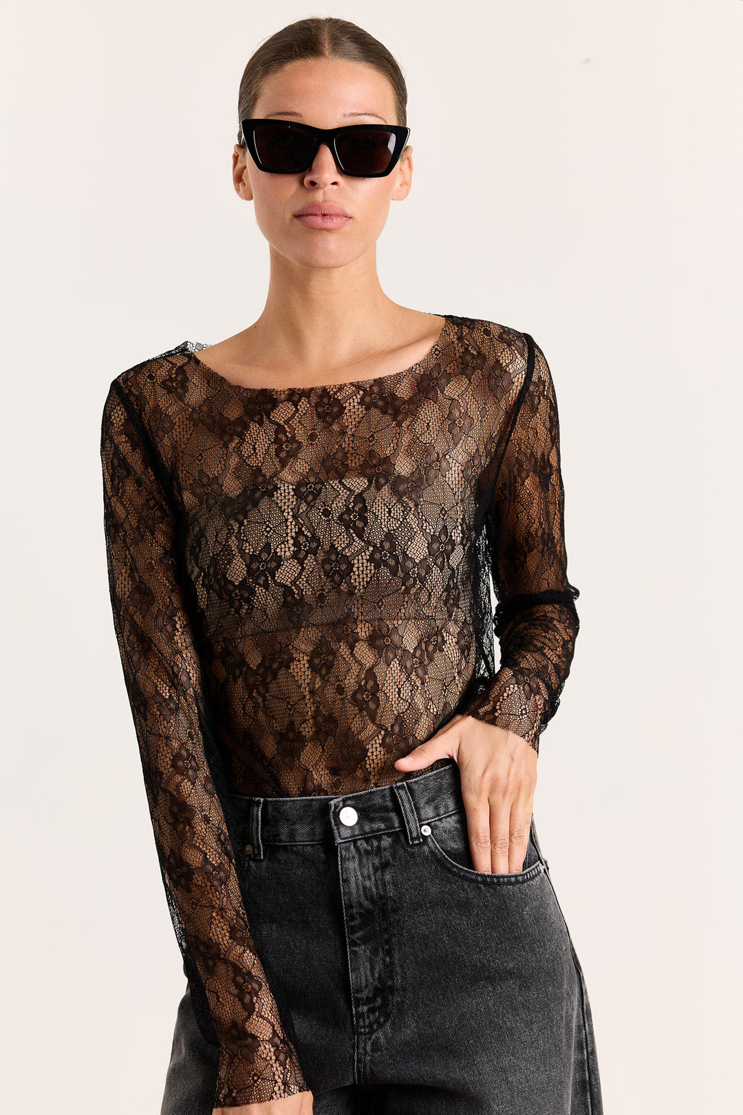 Nathalie Flower Lace Black
