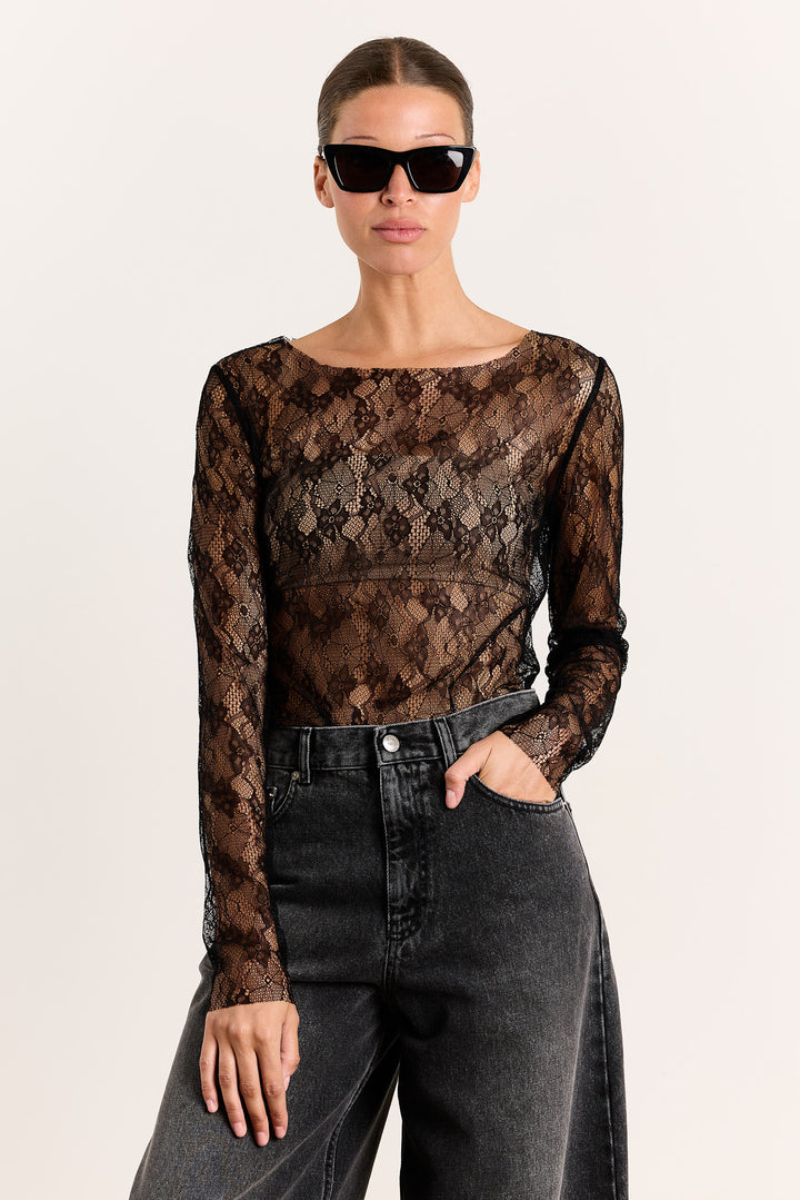 Nathalie Flower Lace Black