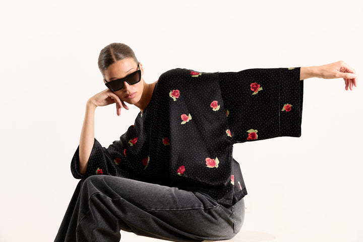 Carine Abstract Rose Print Black