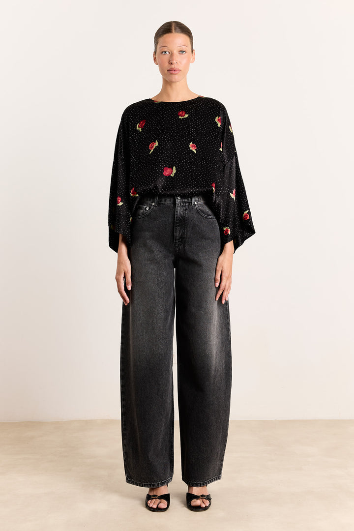 Carine Abstract Rose Print Black
