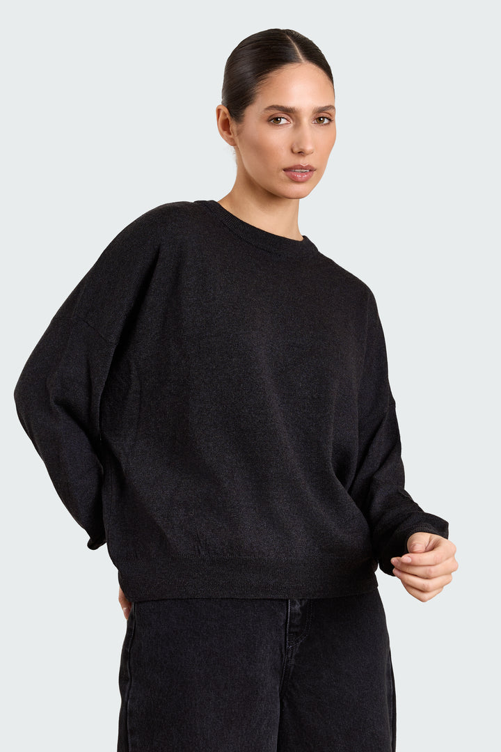 Stephanie Basic Knit Black Melange