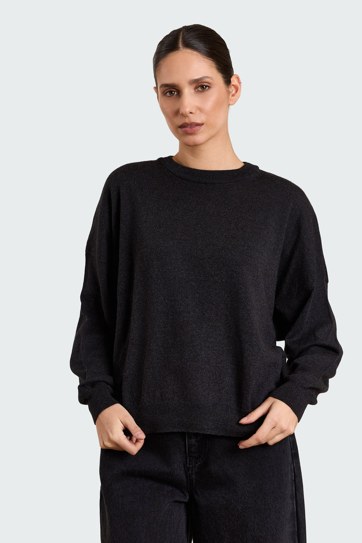Stephanie Basic Knit Black Melange